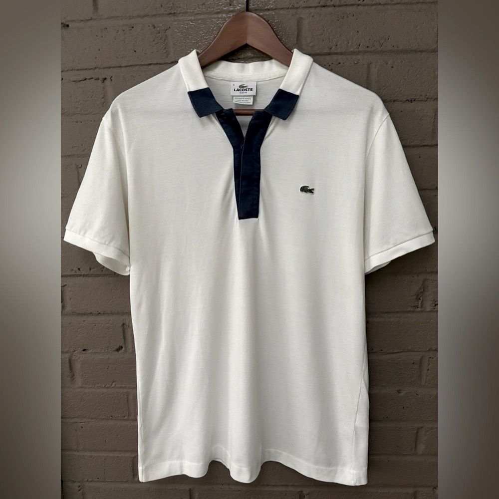 Lacoste white Polo with blue trim L Slim Fit